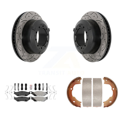 Disc Drilled & Slotted Rotors Semi-Metallic Pads Parking Shoes Rear Kit For Ford