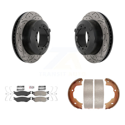 Disc Drilled & Slotted Rotors Semi-Metallic Pads Parking Shoes Rear Kit For Ford