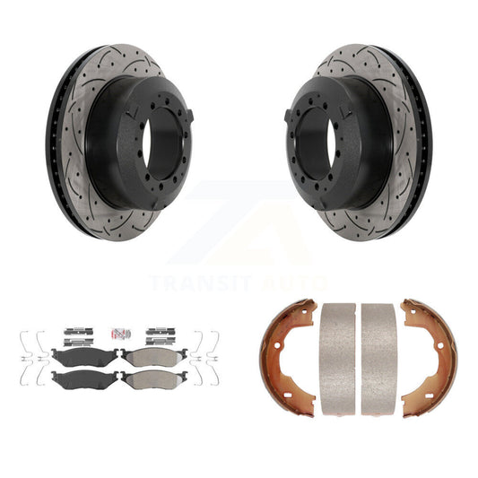 Disc Drilled & Slotted Rotors Semi-Metallic Pads Parking Shoes Rear Kit For Ford
