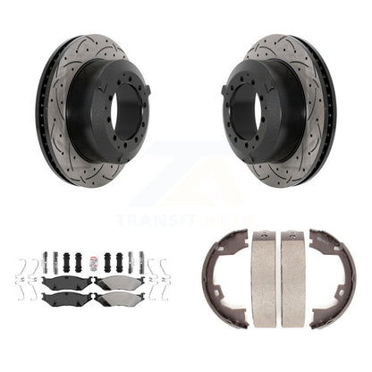Disc Drilled & Slotted Rotors Semi-Metallic Pads Parking Shoes Rear Kit For Ford
