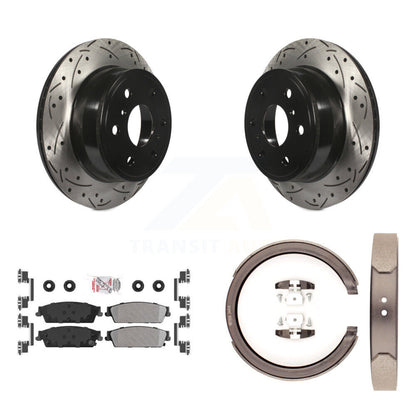Disc Drilled & Slotted Rotors Semi-Metallic Pads Parking Shoes Rear Kit For GMC