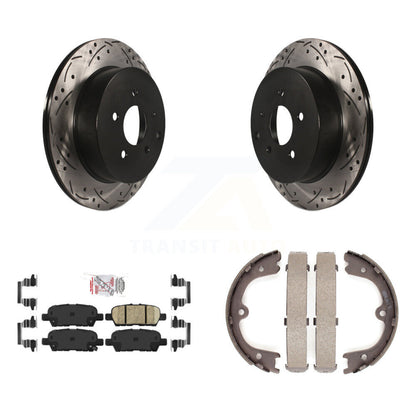 Disc Drilled & Slotted Rotors Ceramic Pads Parking Shoes Rear Kit For Nissan Q50