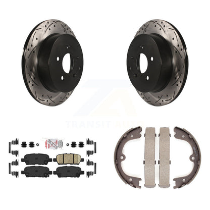 Disc Drilled & Slotted Rotors Ceramic Pads Parking Shoes Rear Kit For Nissan Q50