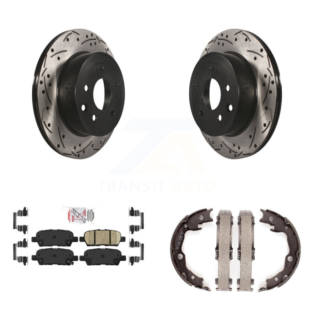 Disc Drilled & Slotted Rotors Ceramic Pads And Parking Shoes Rear Kit For Nissan