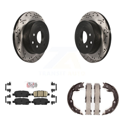 Disc Drilled & Slotted Rotors Ceramic Pads And Parking Shoes Rear Kit For Nissan