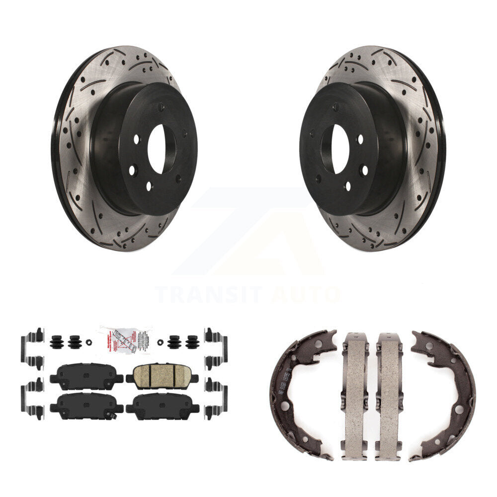 Disc Drilled & Slotted Rotors Ceramic Pads And Parking Shoes Rear Kit For Nissan