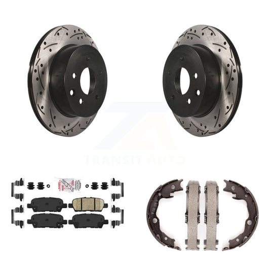 Disc Drilled & Slotted Rotors Ceramic Pads And Parking Shoes Rear Kit For Nissan