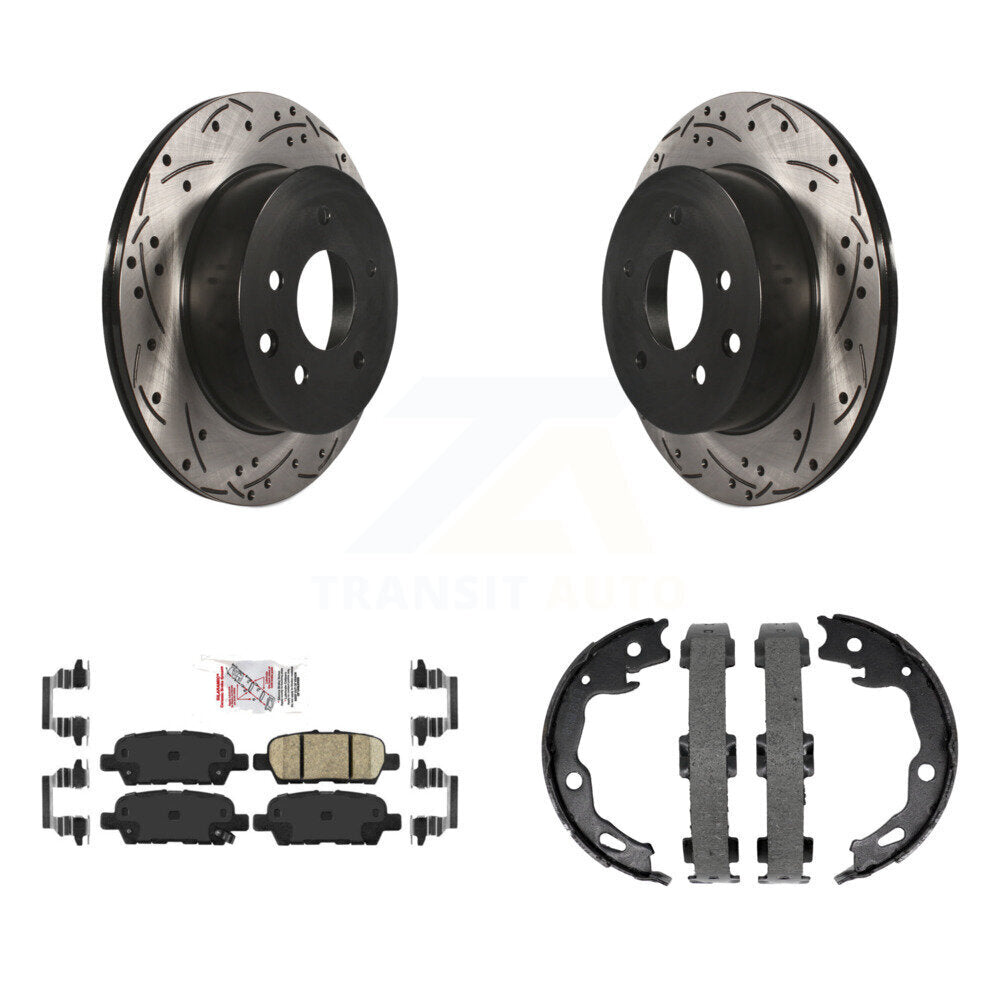 Disc Drilled & Slotted Rotors Ceramic Pads And Parking Shoes Rear Kit For Nissan