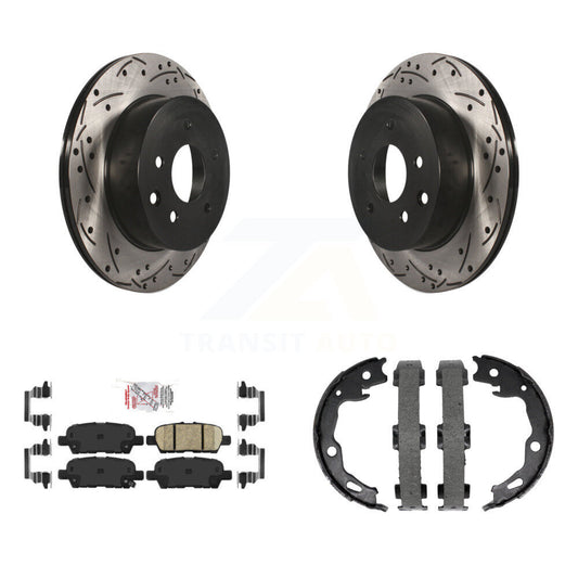 Disc Drilled & Slotted Rotors Ceramic Pads And Parking Shoes Rear Kit For Nissan