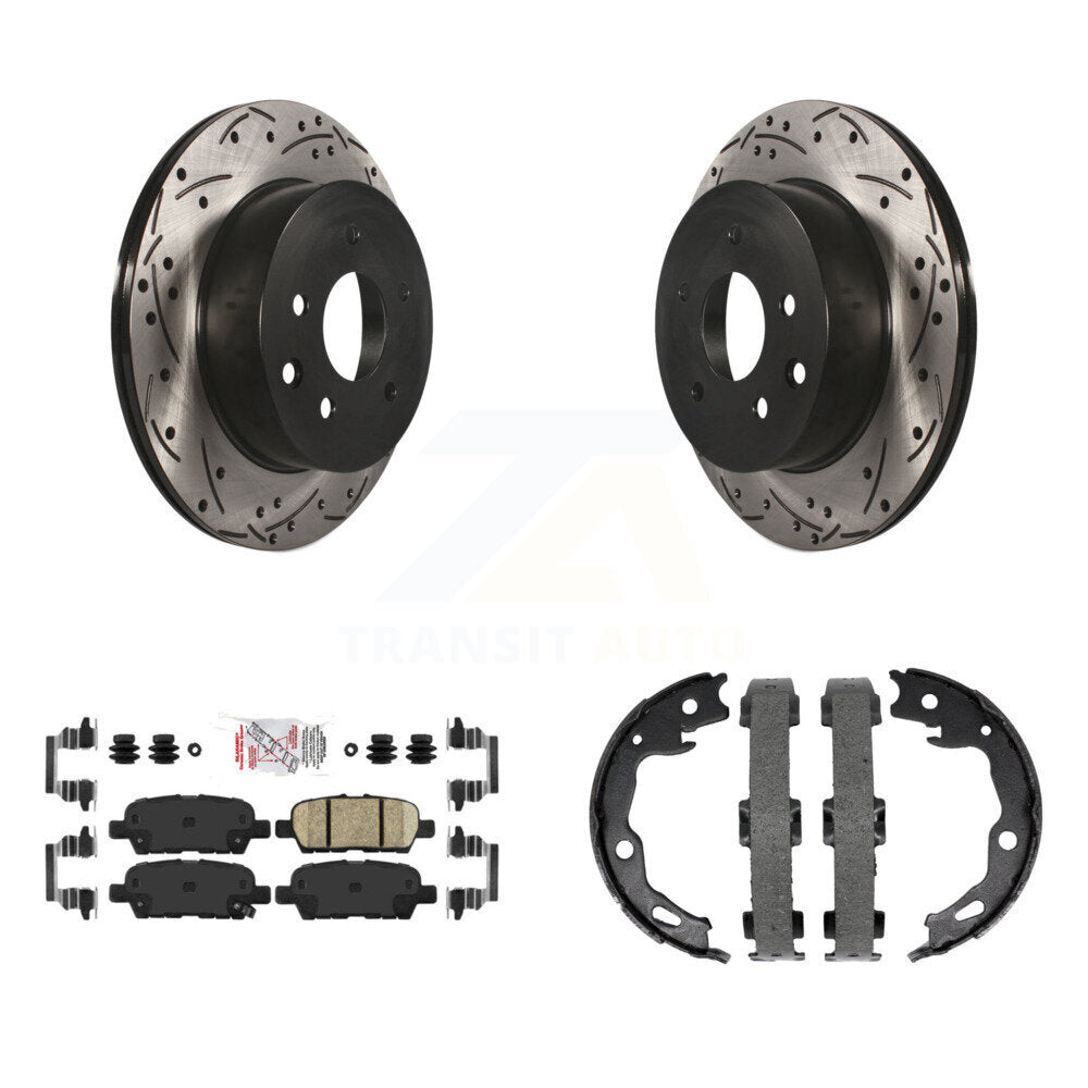 Disc Drilled & Slotted Rotors Ceramic Pads And Parking Shoes Rear Kit For Nissan