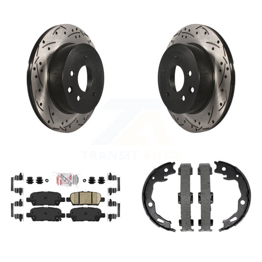 Disc Drilled & Slotted Rotors Ceramic Pads And Parking Shoes Rear Kit For Nissan
