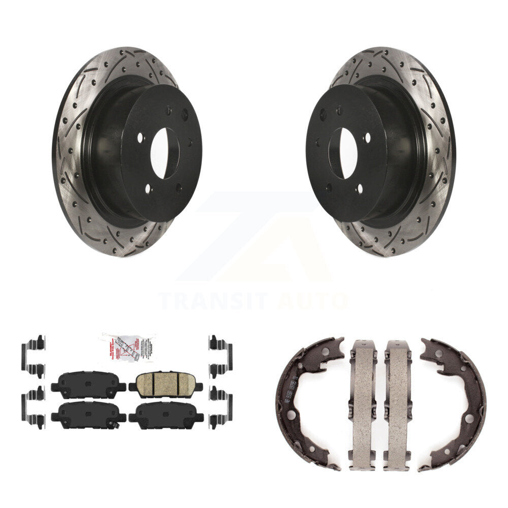 Disc Drilled & Slotted Rotors Ceramic Pads And Parking Shoes Rear Kit For Nissan