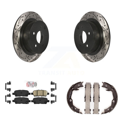 Disc Drilled & Slotted Rotors Ceramic Pads And Parking Shoes Rear Kit For Nissan