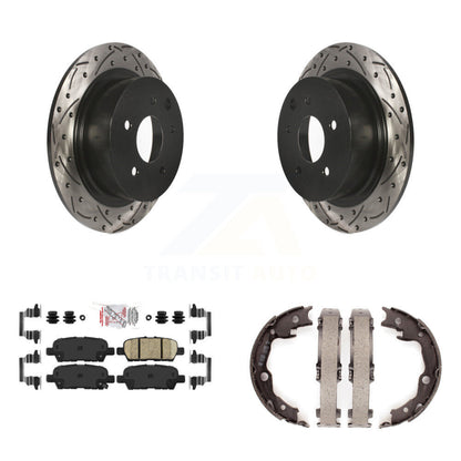 Disc Drilled & Slotted Rotors Ceramic Pads And Parking Shoes Rear Kit For Nissan