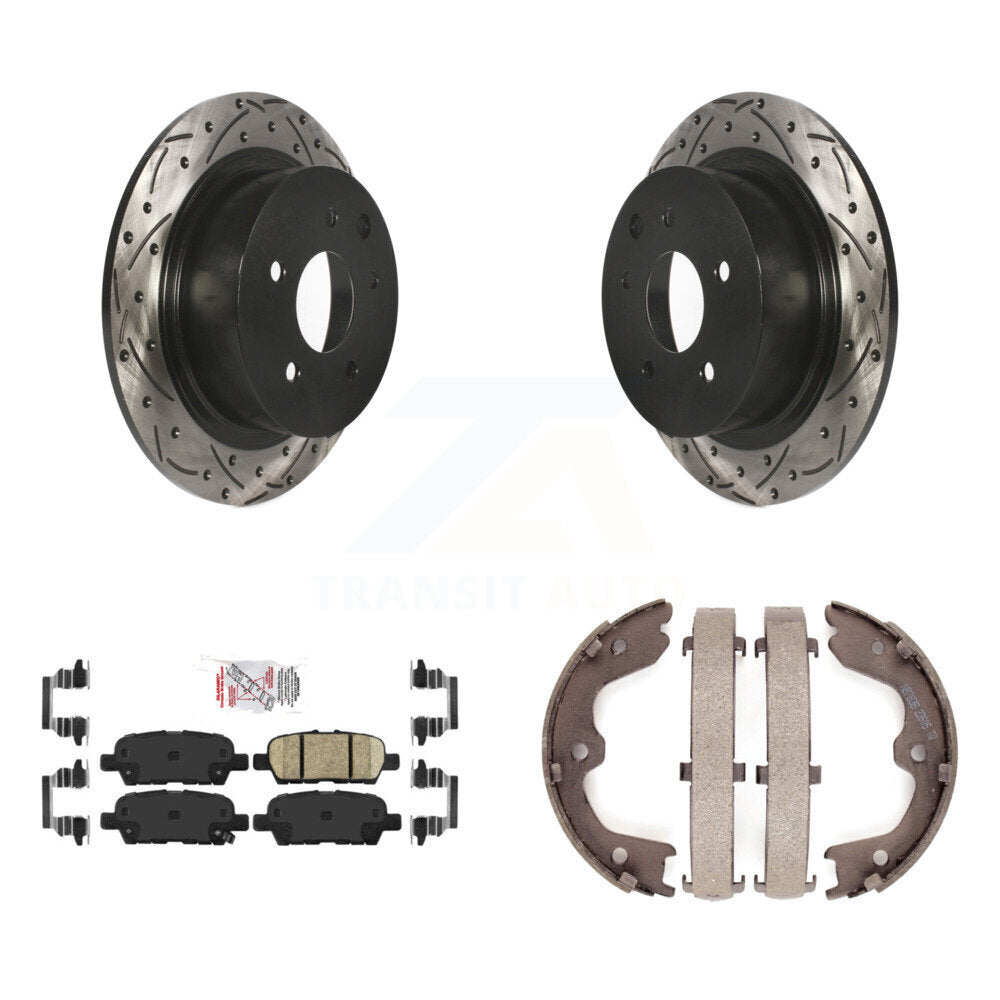 Disc Drilled & Slotted Rotors Ceramic Pads And Parking Shoes Rear Kit For Nissan