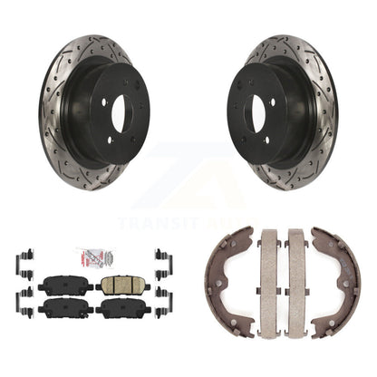 Disc Drilled & Slotted Rotors Ceramic Pads And Parking Shoes Rear Kit For Nissan