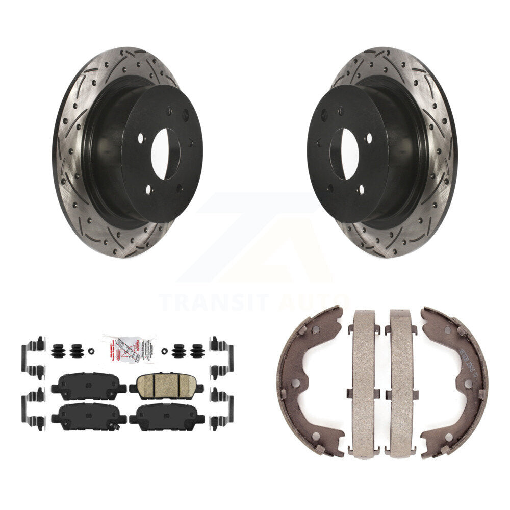 Disc Drilled & Slotted Rotors Ceramic Pads And Parking Shoes Rear Kit For Nissan