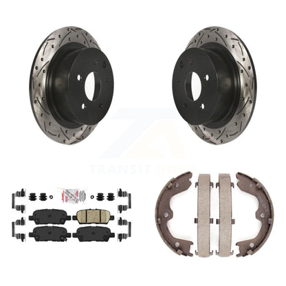 Disc Drilled & Slotted Rotors Ceramic Pads And Parking Shoes Rear Kit For Nissan
