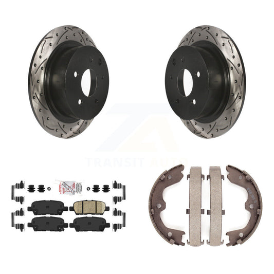 Disc Drilled & Slotted Rotors Ceramic Pads And Parking Shoes Rear Kit For Nissan