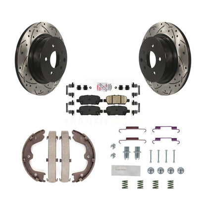 Disc Drilled & Slotted Rotors Ceramic Pads Parking Shoes Hardware Rear Kit For