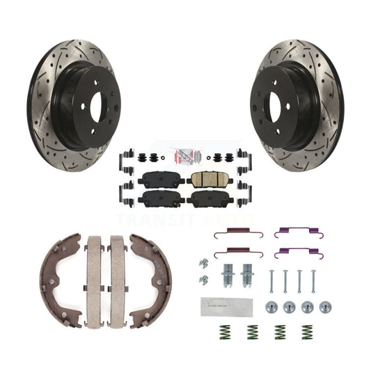 Disc Drilled & Slotted Rotors Ceramic Pads Parking Shoes Hardware Rear Kit For