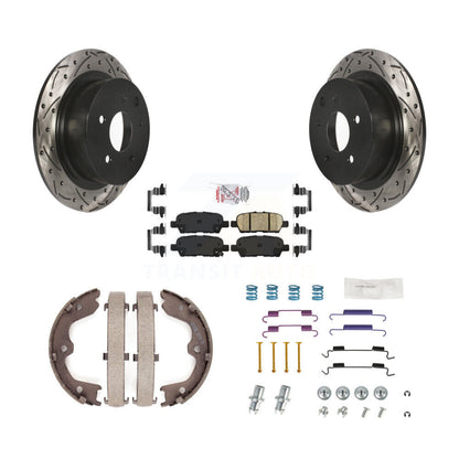 Disc Drilled & Slotted Rotors Ceramic Pads Parking Shoes Hardware Rear Kit For