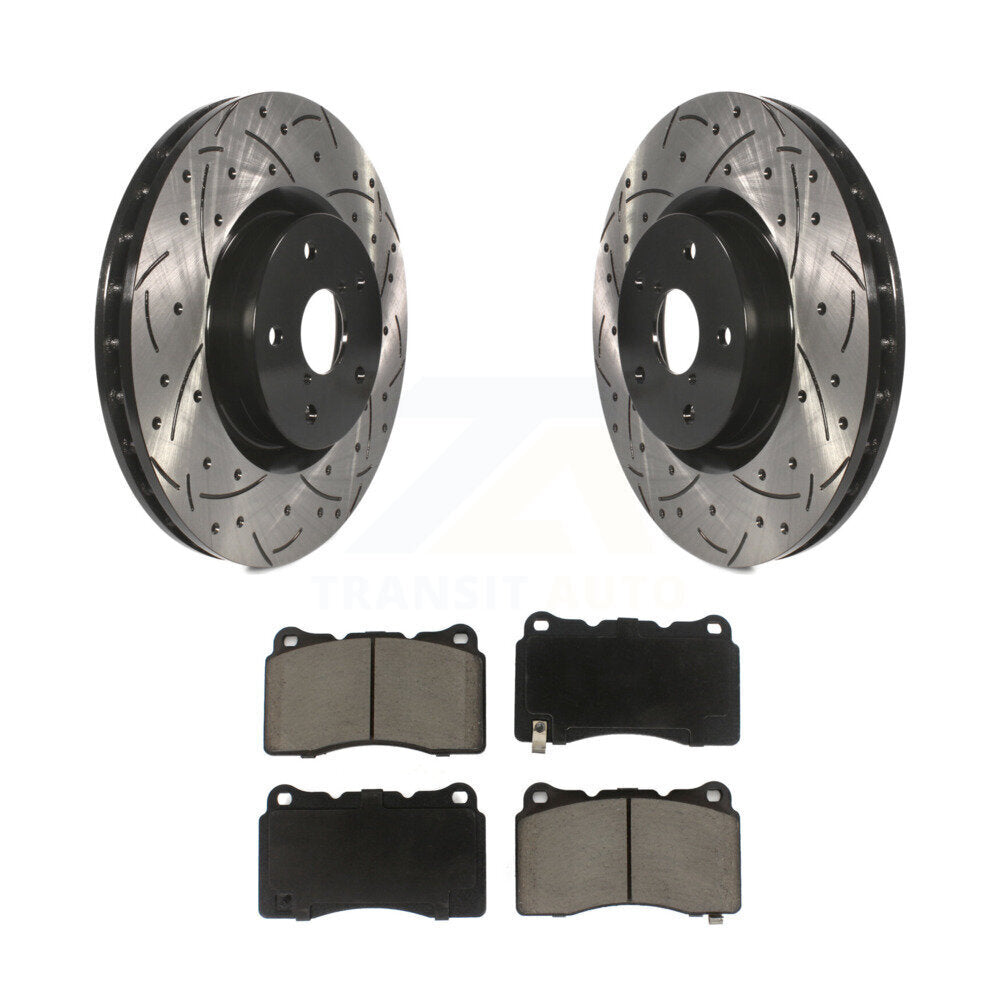 Drilled Slot Disc Brake Rotor & Ceramic Pad Front Kit For Subaru Impreza WRX STI