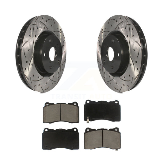 Drilled Slot Disc Brake Rotor & Ceramic Pad Front Kit For Subaru Impreza WRX STI