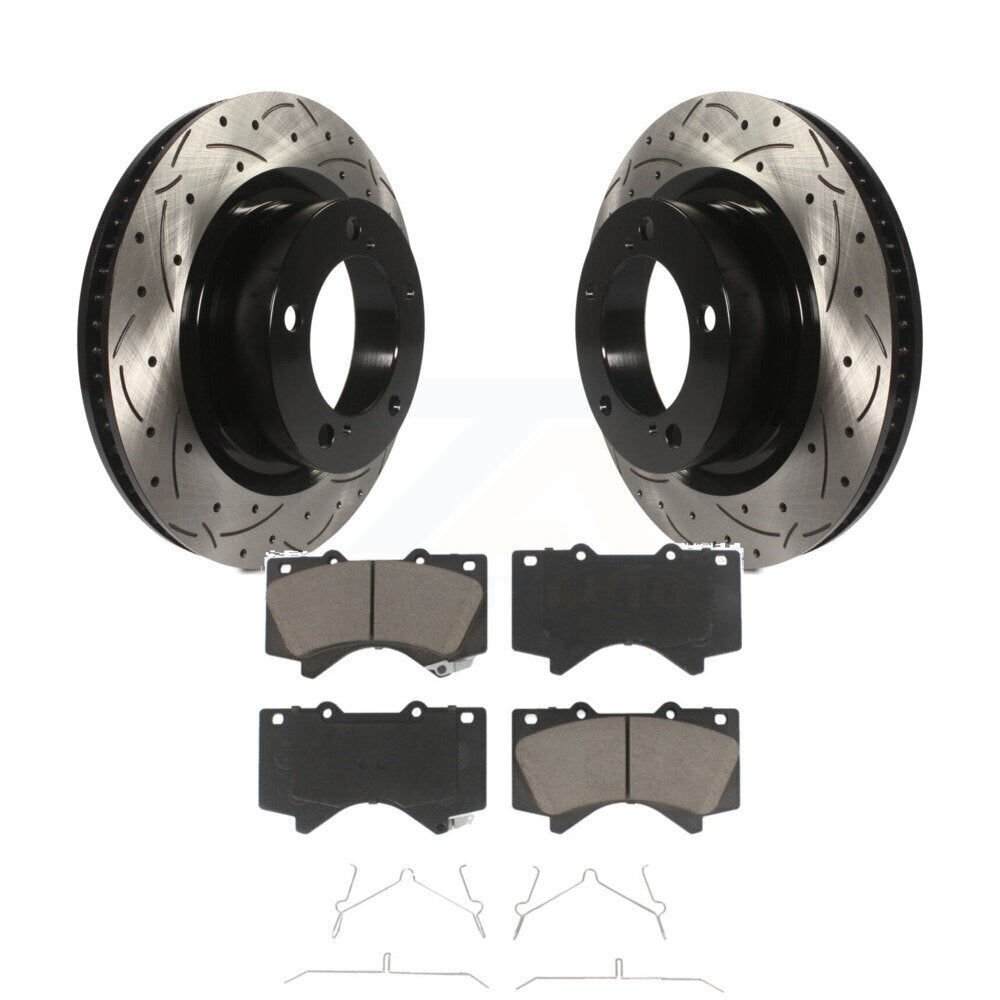 Drilled Slot Brake Rotor & Ceramic Pad Front Kit For Toyota Tundra Sequoia Lexus