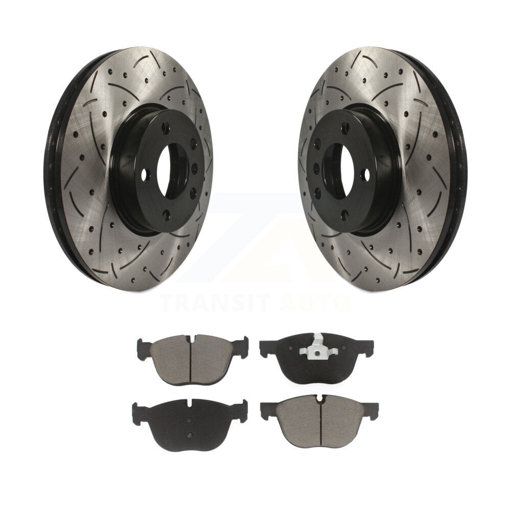Coated Drilled Slotted Disc Brake Rotors And Ceramic Pad Front Kit For BMW X5 X6