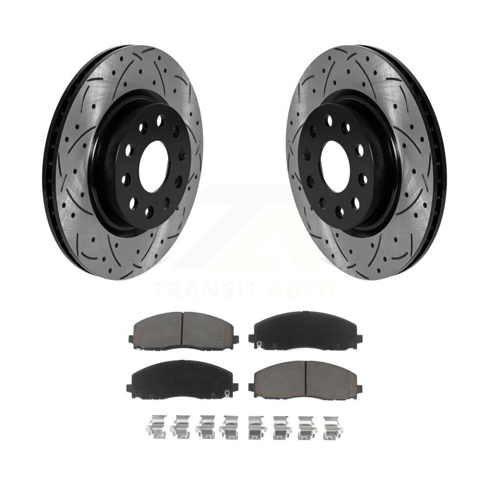 Coated Drilled Slotted Disc Brake Rotors Ceramic Pad Front Kit For Jeep Wrangler