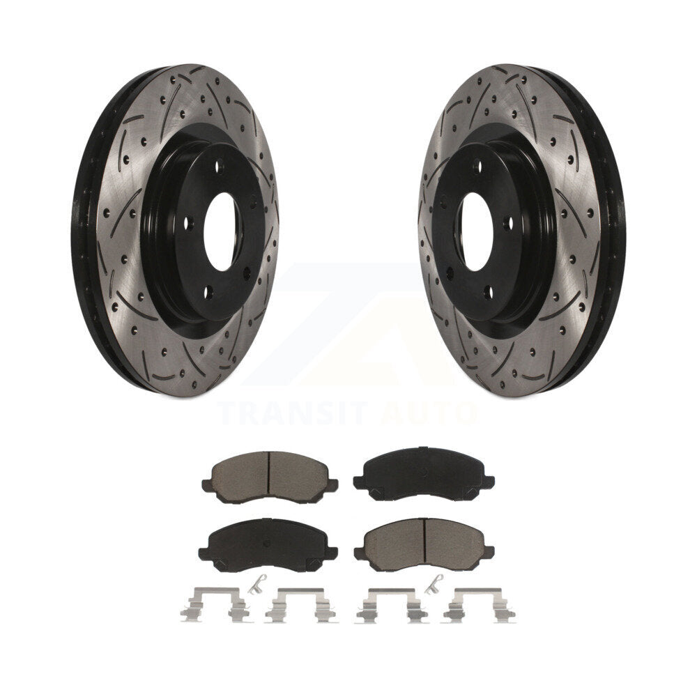 Drilled Slot Brake Rotor Ceramic Pad Front Kit For Mitsubishi Jeep RVR Outlander