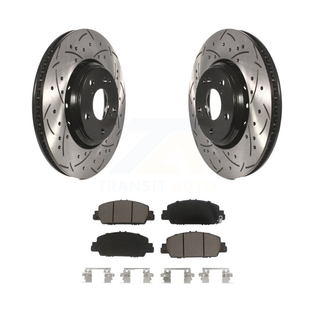 Coated Drilled Slotted Disc Brake Rotor & Ceramic Pad Front Kit For Honda Accord