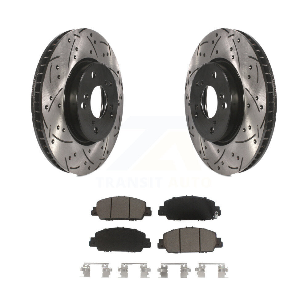 Coated Drilled Slotted Disc Brake Rotor & Ceramic Pad Front Kit For Honda Accord