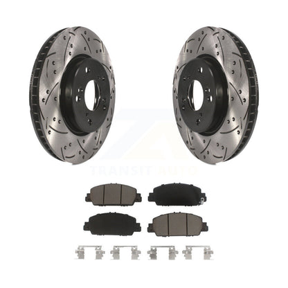 Coated Drilled Slotted Disc Brake Rotor & Ceramic Pad Front Kit For Honda Accord