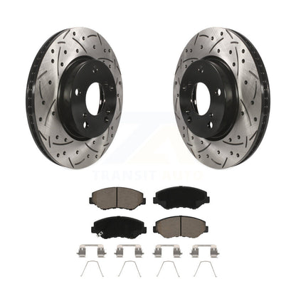 Coated Drilled Slotted Disc Brake Rotors & Ceramic Pad Front Kit For Honda Civic