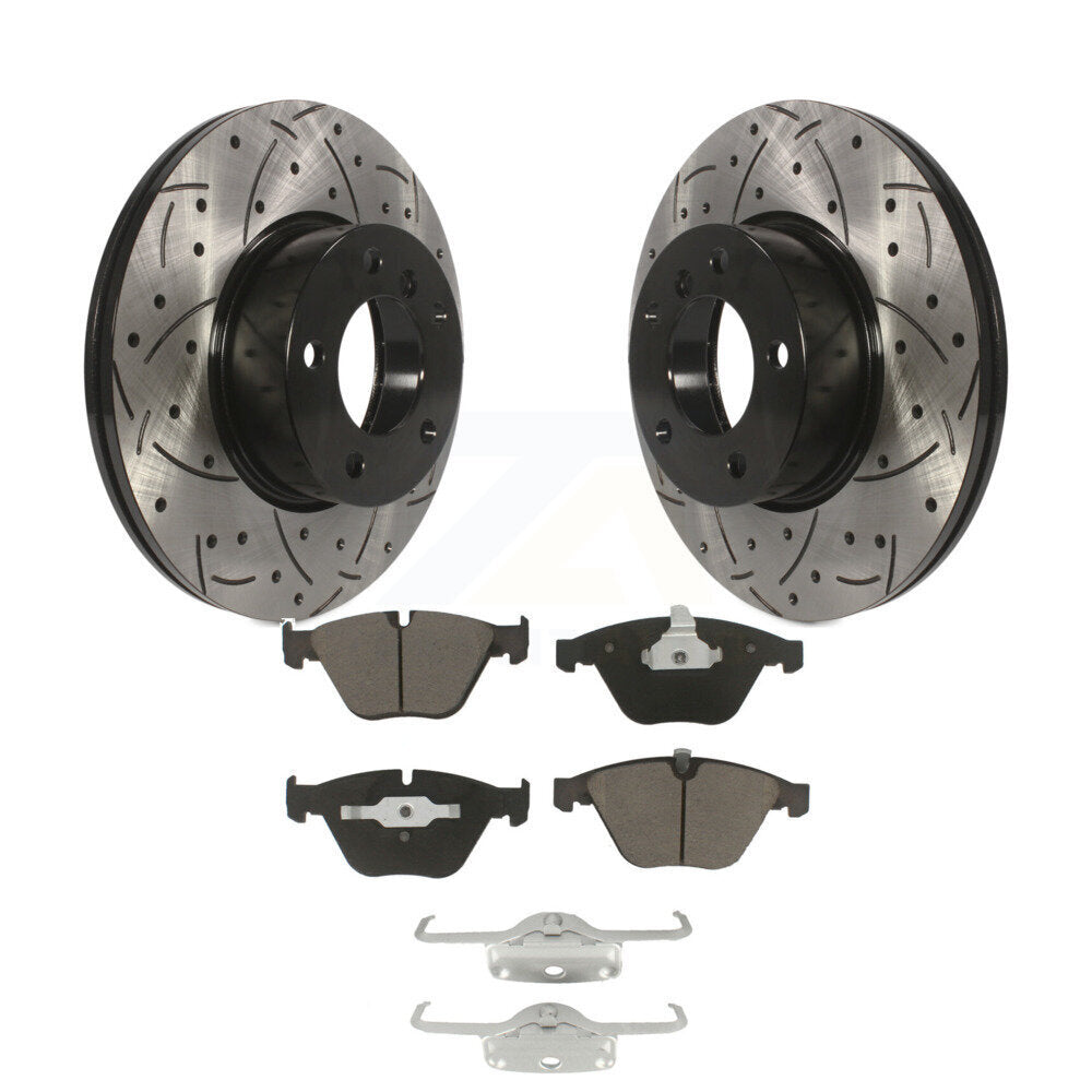 Drilled Slot Brake Rotor Ceramic Pad Front Kit For BMW 328i xDrive 323i X1 328xi