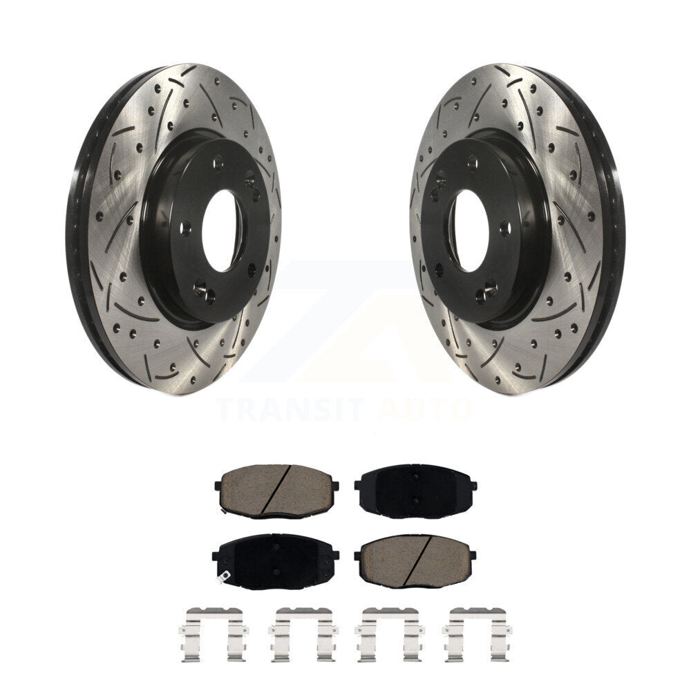 Drilled Slot Brake Rotor Ceramic Pad Front Kit For Kia Hyundai Kona Seltos Forte