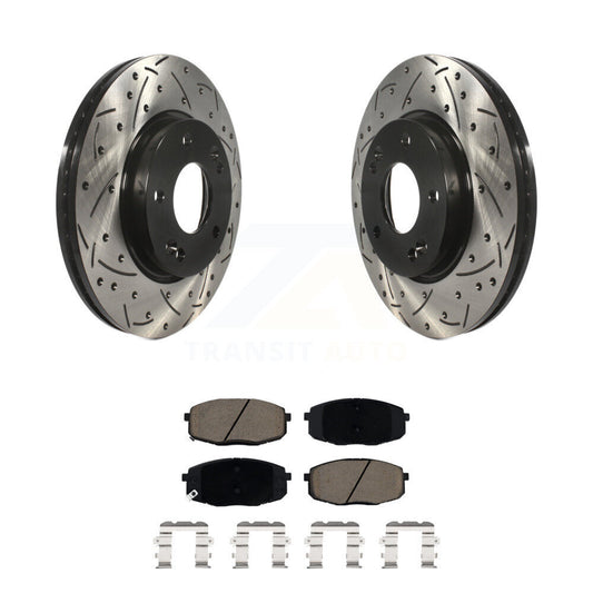 Drilled Slot Brake Rotor Ceramic Pad Front Kit For Kia Hyundai Kona Seltos Forte