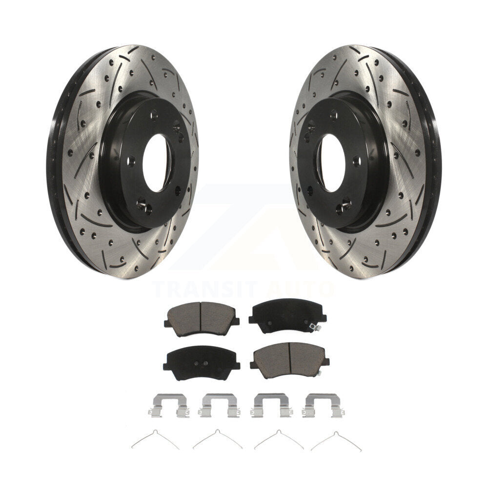 Coated Drilled Slot Disc Brake Rotor & Ceramic Pad Front Kit For Hyundai Elantra