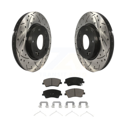 Coated Drilled Slot Disc Brake Rotor & Ceramic Pad Front Kit For Hyundai Elantra