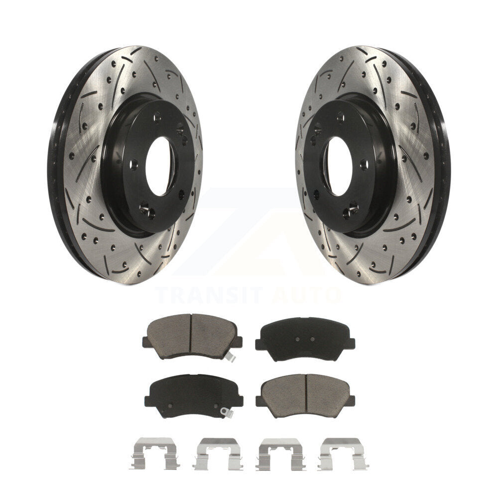 Drilled Slot Brake Rotors Ceramic Pad Front Kit For Hyundai Elantra GT Kia Forte