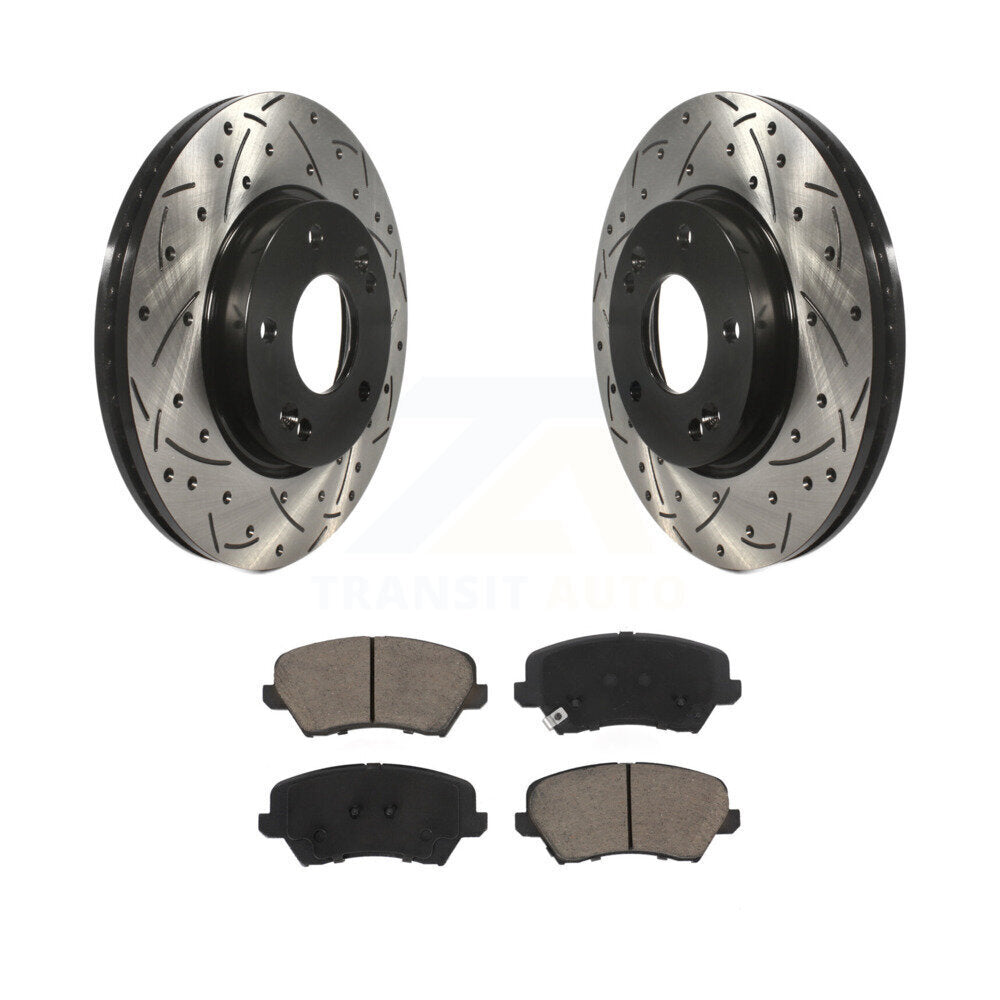 Drilled Slot Brake Rotors Ceramic Pad Front Kit For Kia Forte Hyundai Elantra GT
