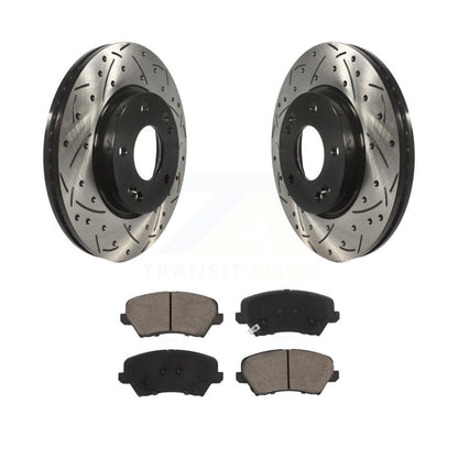 Drilled Slot Brake Rotors Ceramic Pad Front Kit For Kia Forte Hyundai Elantra GT