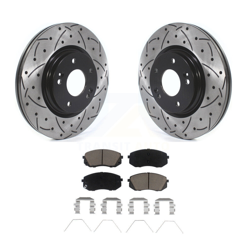 Drilled Slot Brake Rotor Ceramic Pad Front Kit For Kia Hyundai Kona Seltos Forte
