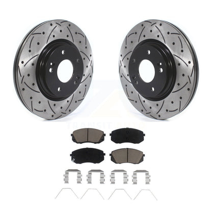 Drilled Slot Brake Rotor Ceramic Pad Front Kit For Kia Hyundai Kona Seltos Forte