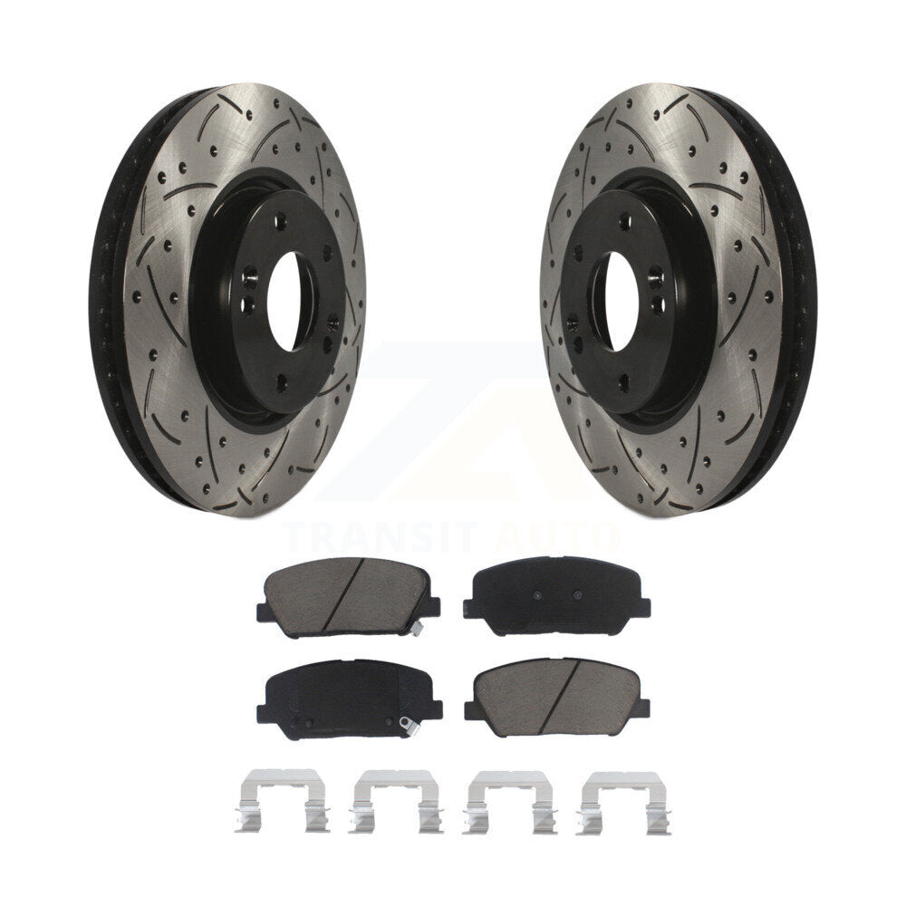 Drilled Slot Brake Rotor Ceramic Pad Front Kit For Hyundai Veloster Turbocharged
