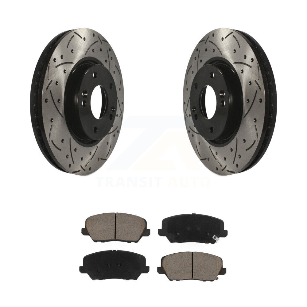 Drilled Slot Brake Rotor Ceramic Pad Front Kit For Kia Forte Forte5 Hyundai Koup