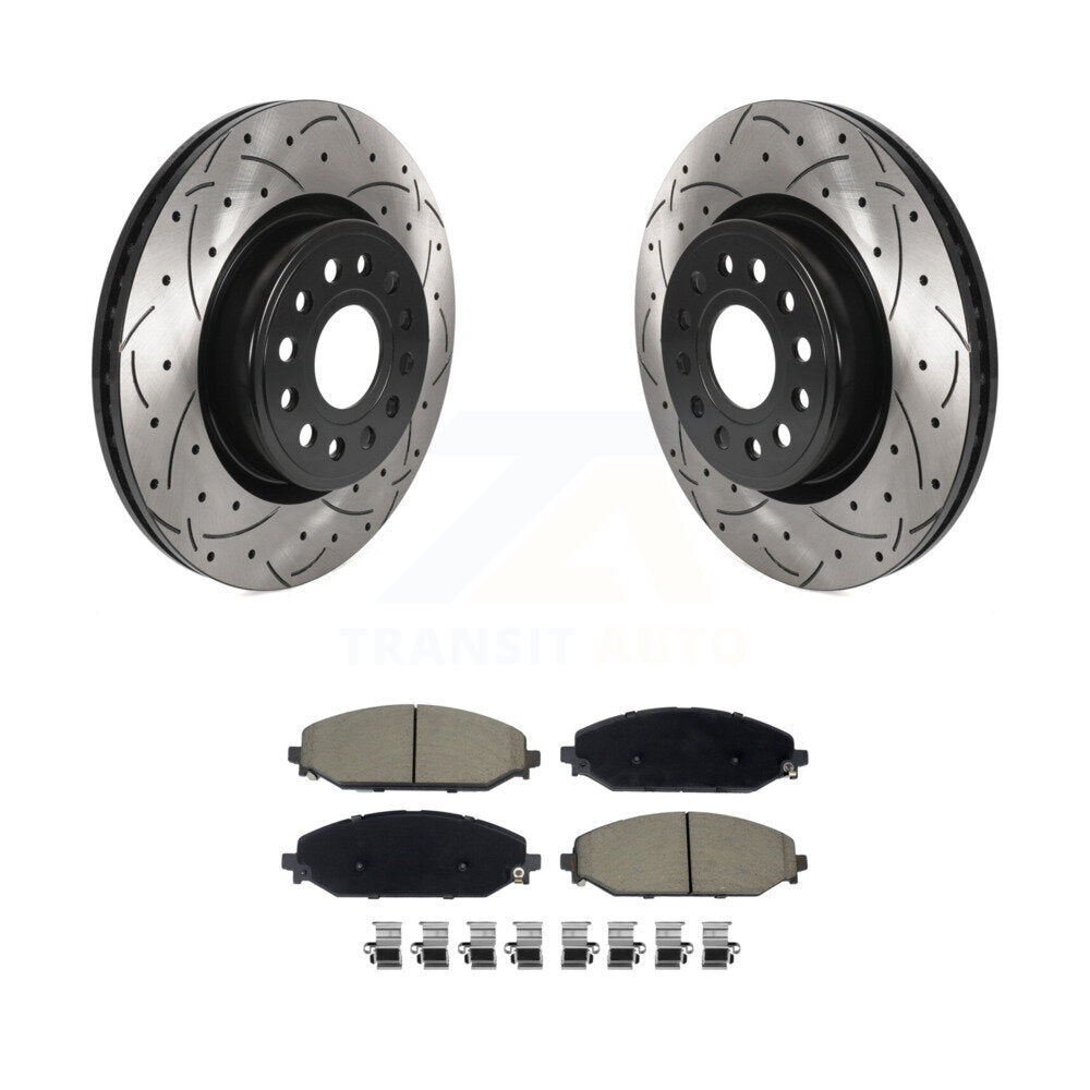 Coated Drilled Slotted Disc Brake Rotors And Ceramic Pads Front Kit For Ram 1500