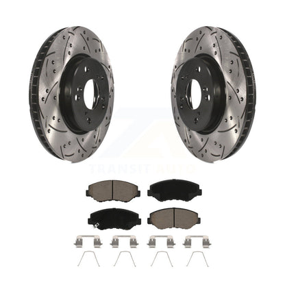 Coated Drilled Slotted Disc Brake Rotors & Ceramic Pad Front Kit For Honda Civic